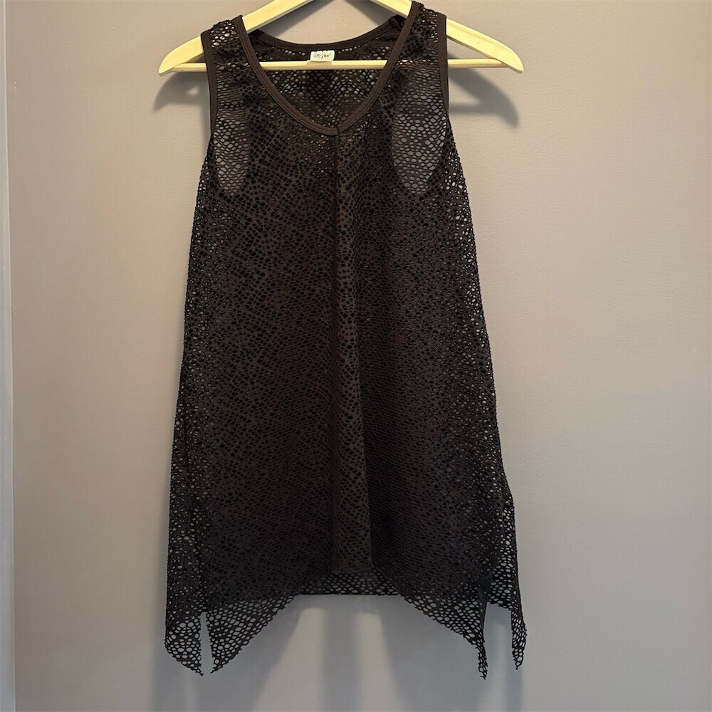 Mossimo Swim Cover Up Dress Womens Size S Black Mesh Sheer V-Neck - Picture 1 of 5